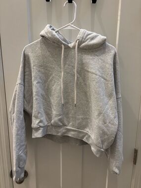 GAP Light Gray Cropped Hoodie Sweatshirt